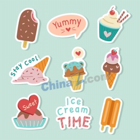 夏日元素卡通贴纸素材